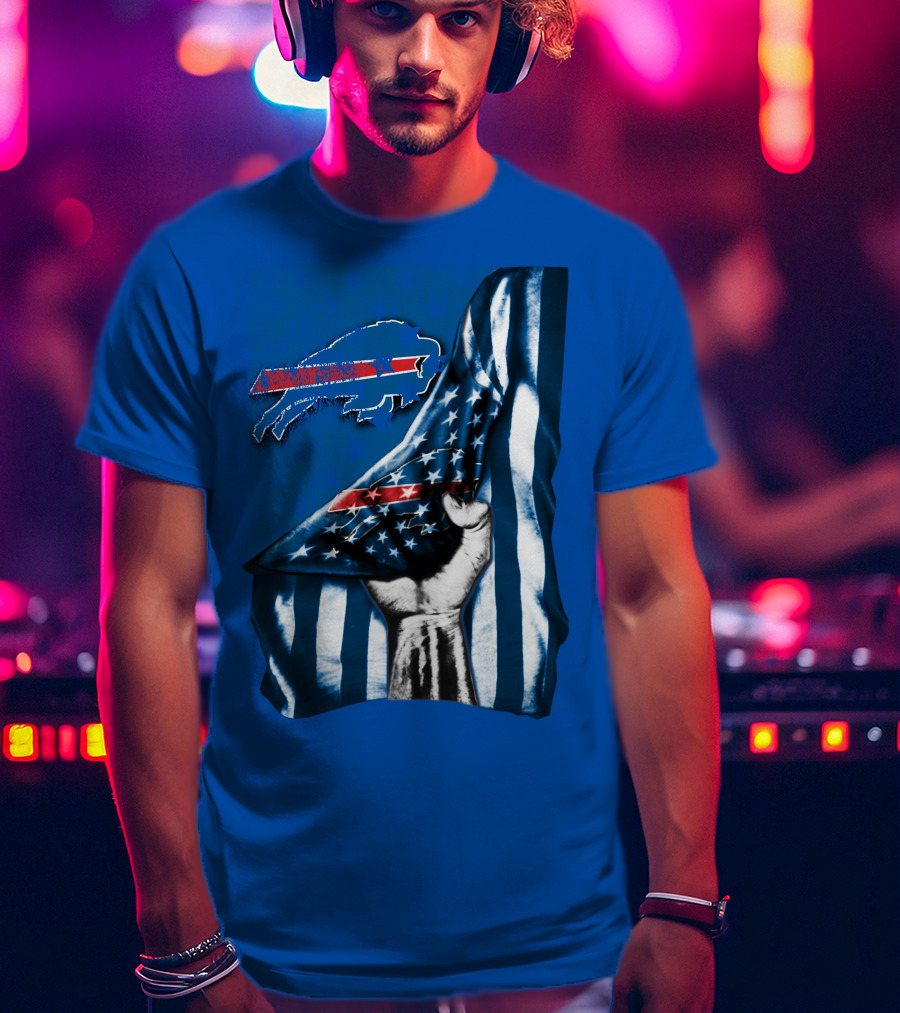 Buffalo Bills American Flag Blue Stripes Football Fan Fist T-Shirt