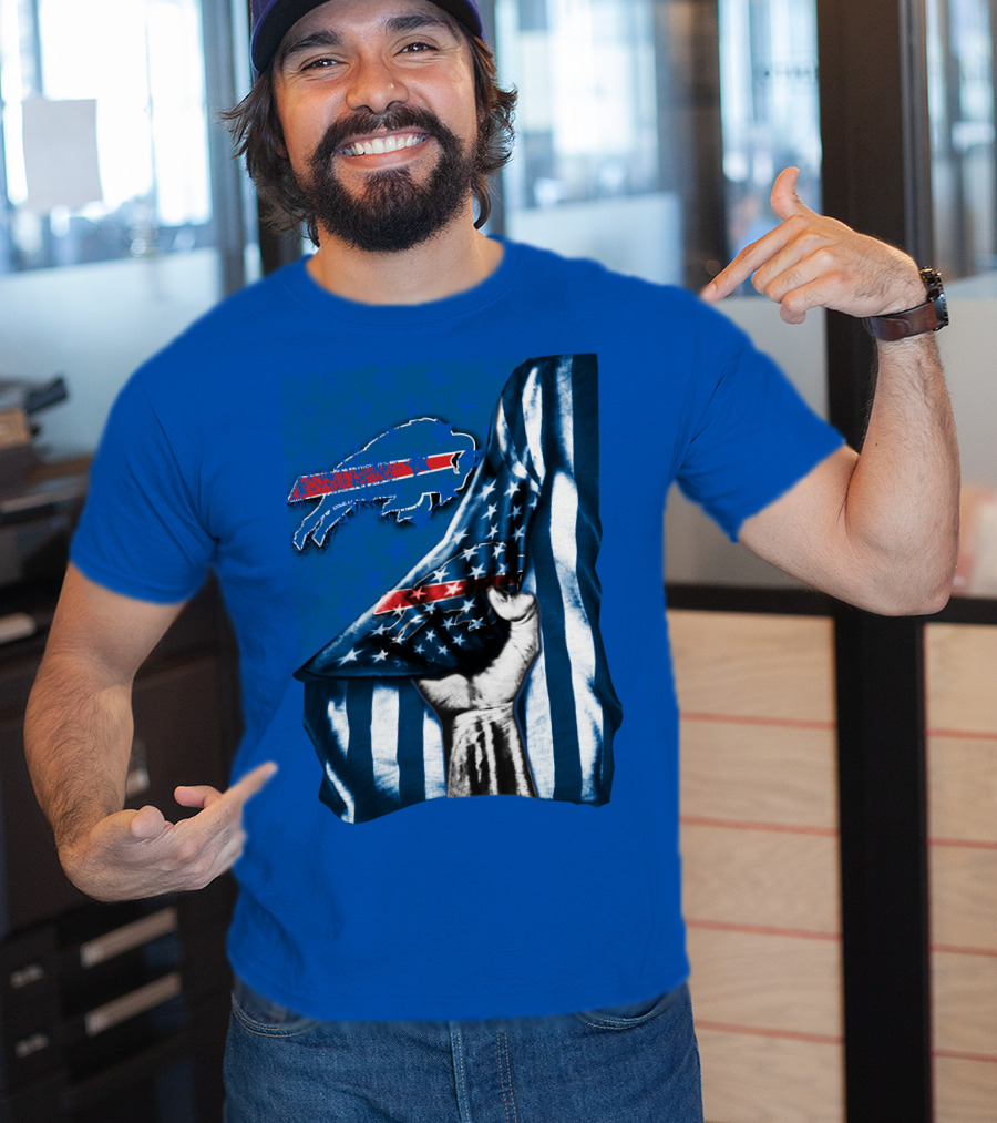 Buffalo Bills American Flag Blue Stripes Football Fan Fist T-Shirt