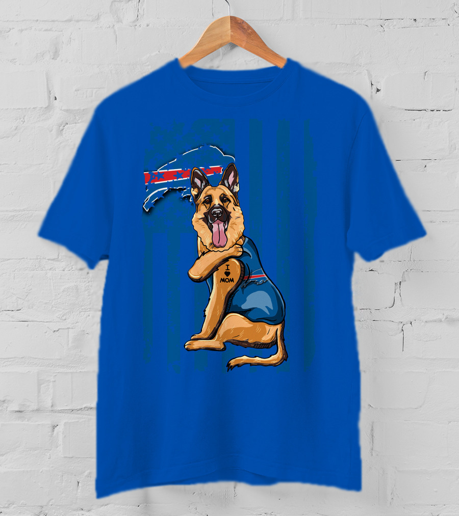 German Shepherd I Love Mom Buffalo Bills Fan Tattoo Art T-Shirt
