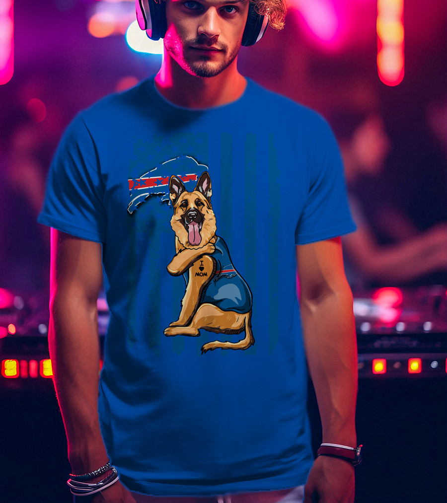 German Shepherd I Love Mom Buffalo Bills Fan Tattoo Art T-Shirt