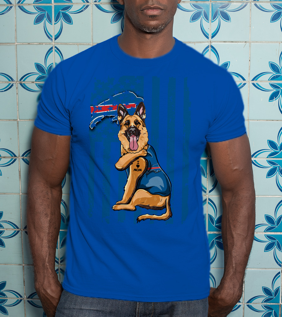 German Shepherd I Love Mom Buffalo Bills Fan Tattoo Art T-Shirt