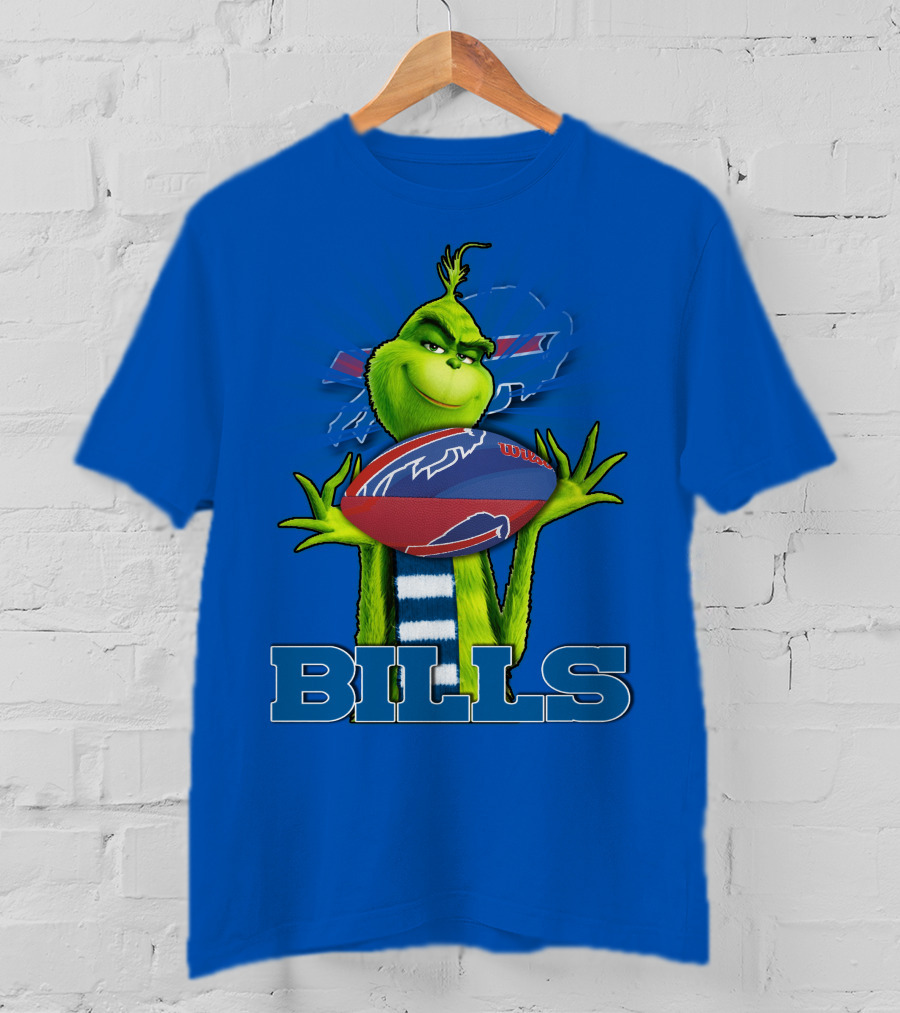 Grinch Holding Football With Buffalo Bills T-Shirt