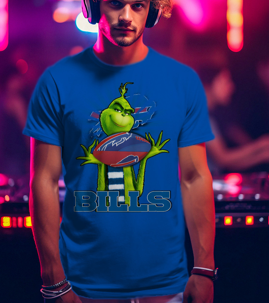 Grinch Holding Football With Buffalo Bills T-Shirt
