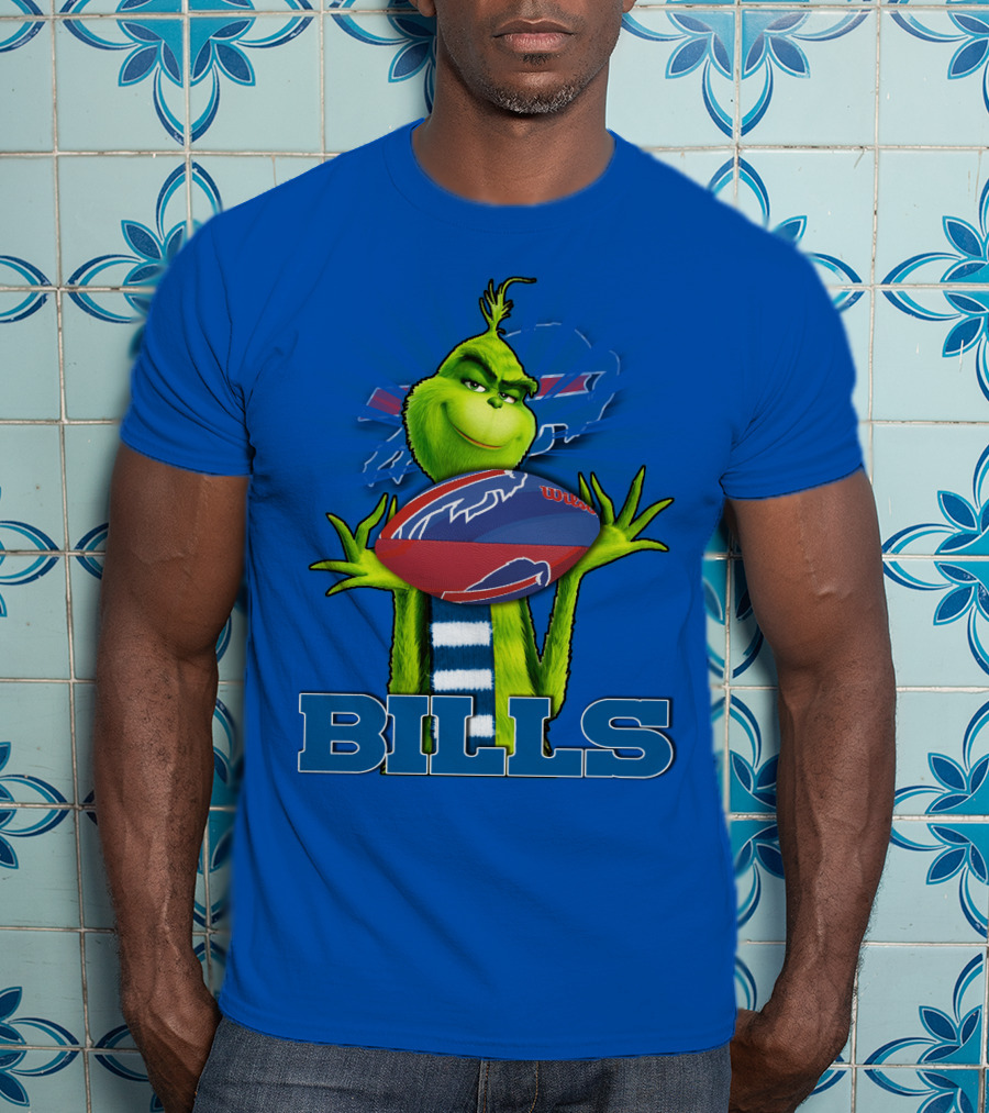 Grinch Holding Football With Buffalo Bills T-Shirt