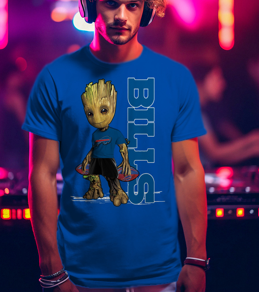 Groot Buffalo Bills Nfl Fan With Team Football Board T-Shirt