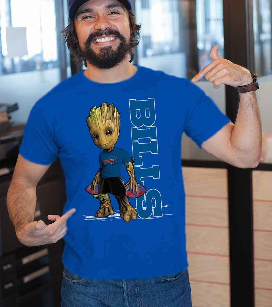 Groot Buffalo Bills Nfl Fan With Team Football Board T-Shirt