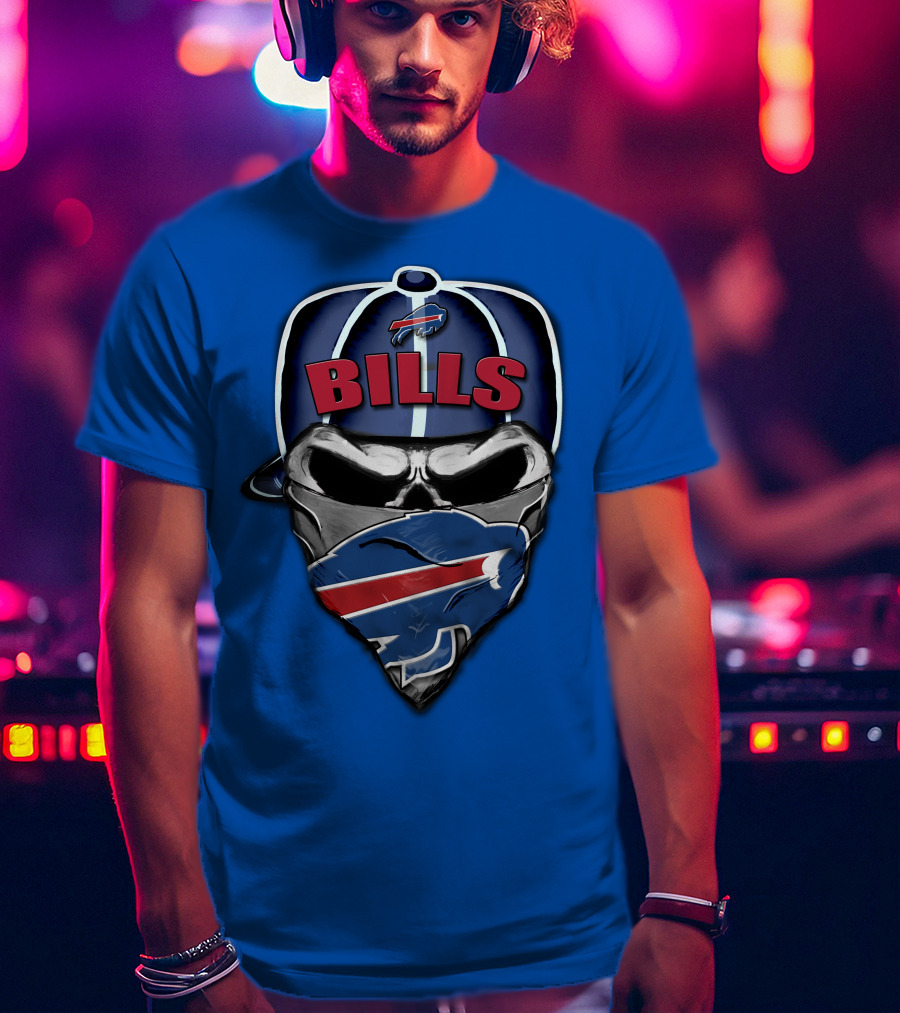 Buffalo Bills Skull Bandana Nfl Fan Skullcap T-Shirt