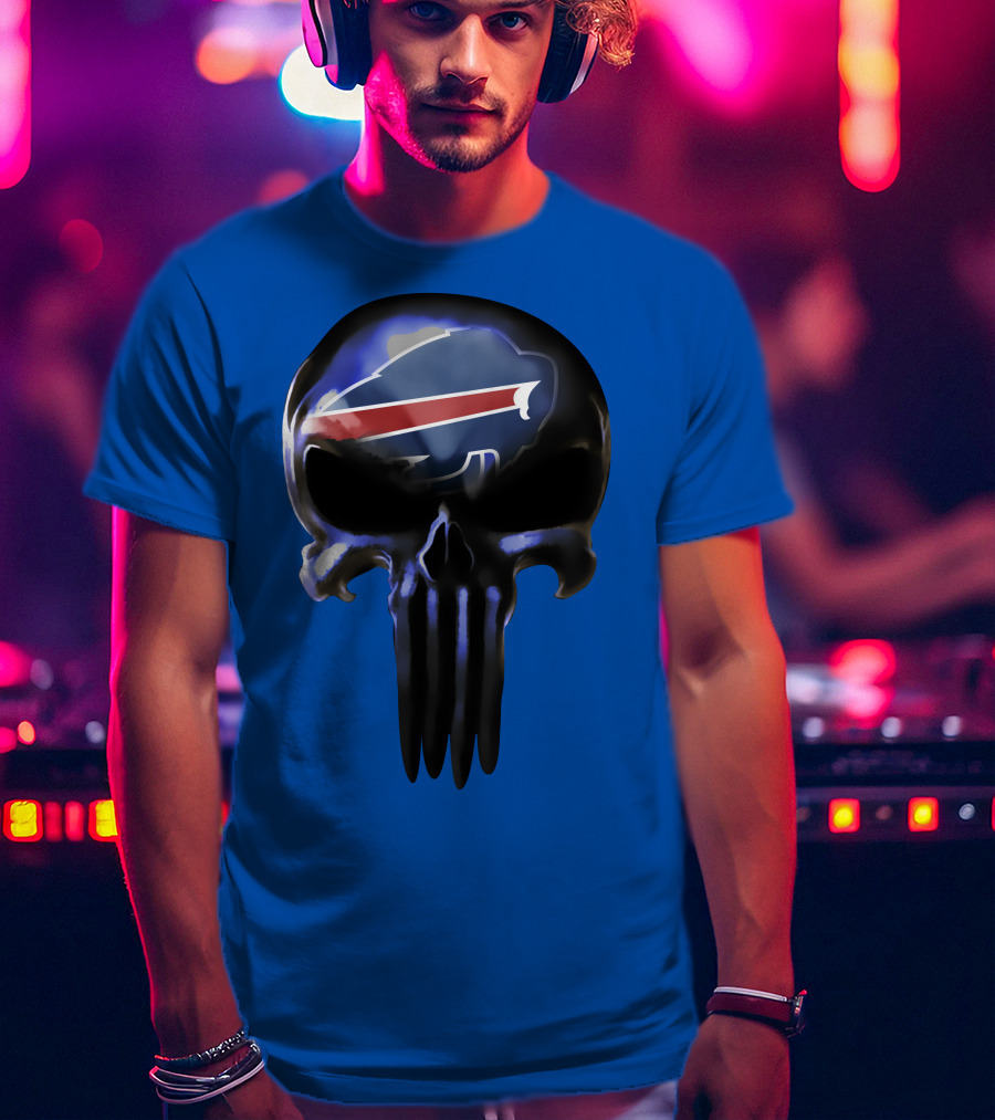 Buffalo Bills Nfl Skull Logo 49 Blue T-Shirt