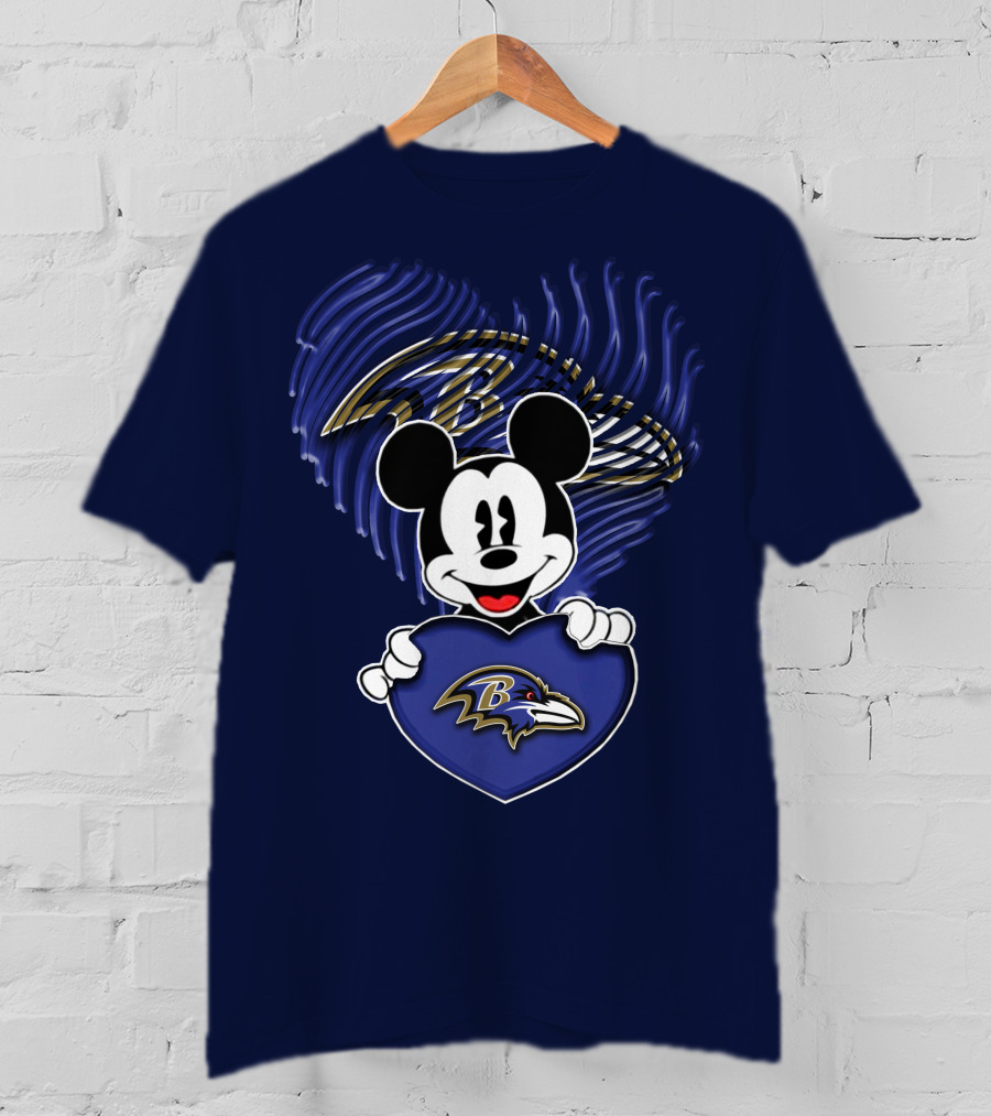 Mickey Mouse Baltimore Ravens Heart T-Shirt