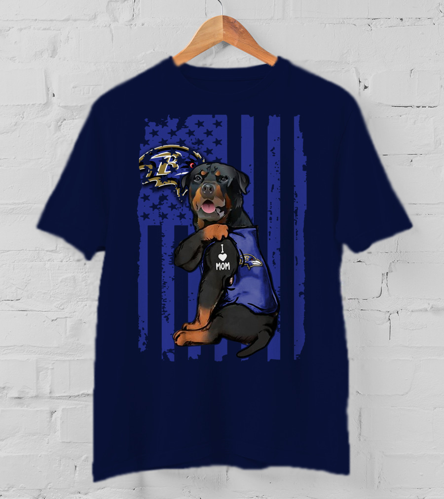Rottweiler I Love Mom Baltimore Ravens Flag T-Shirt