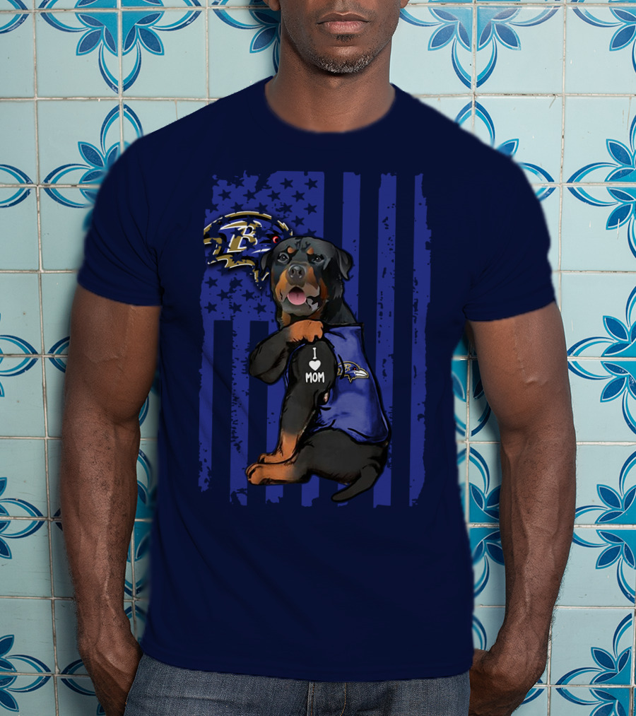 Rottweiler I Love Mom Baltimore Ravens Flag T-Shirt
