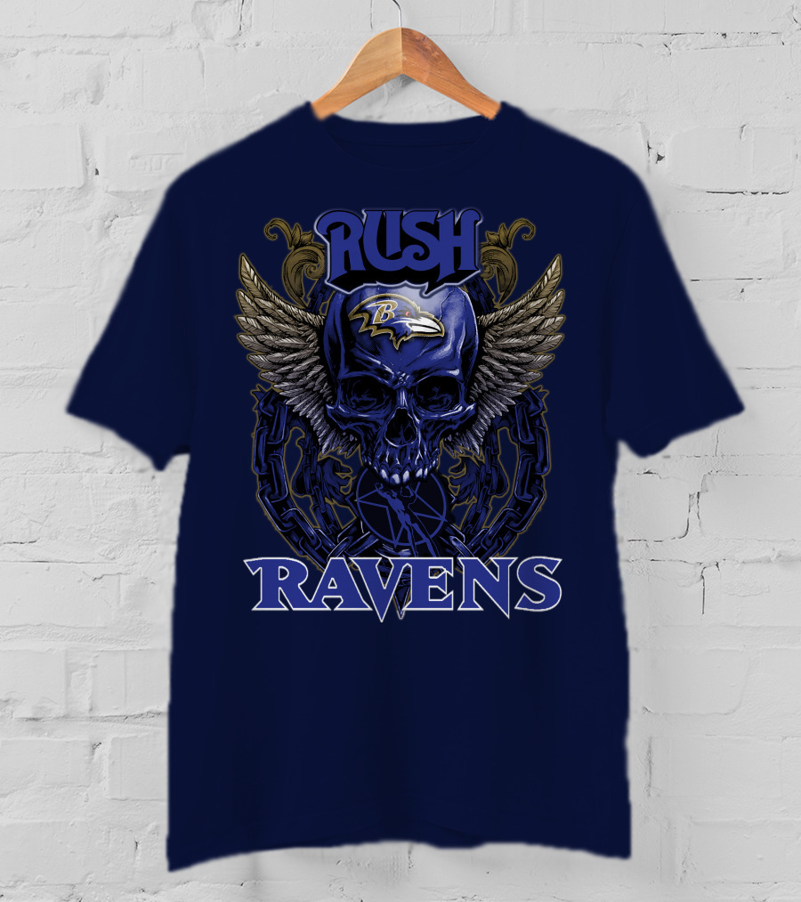 Rush Ravens Baltimore Football Skull Wings T-Shirt
