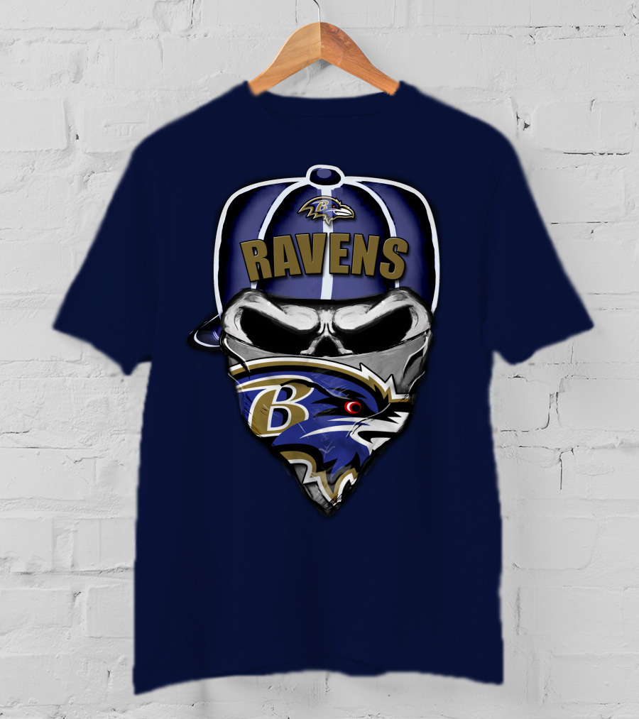 Baltimore Ravens Skull Bandana Hat T-Shirt