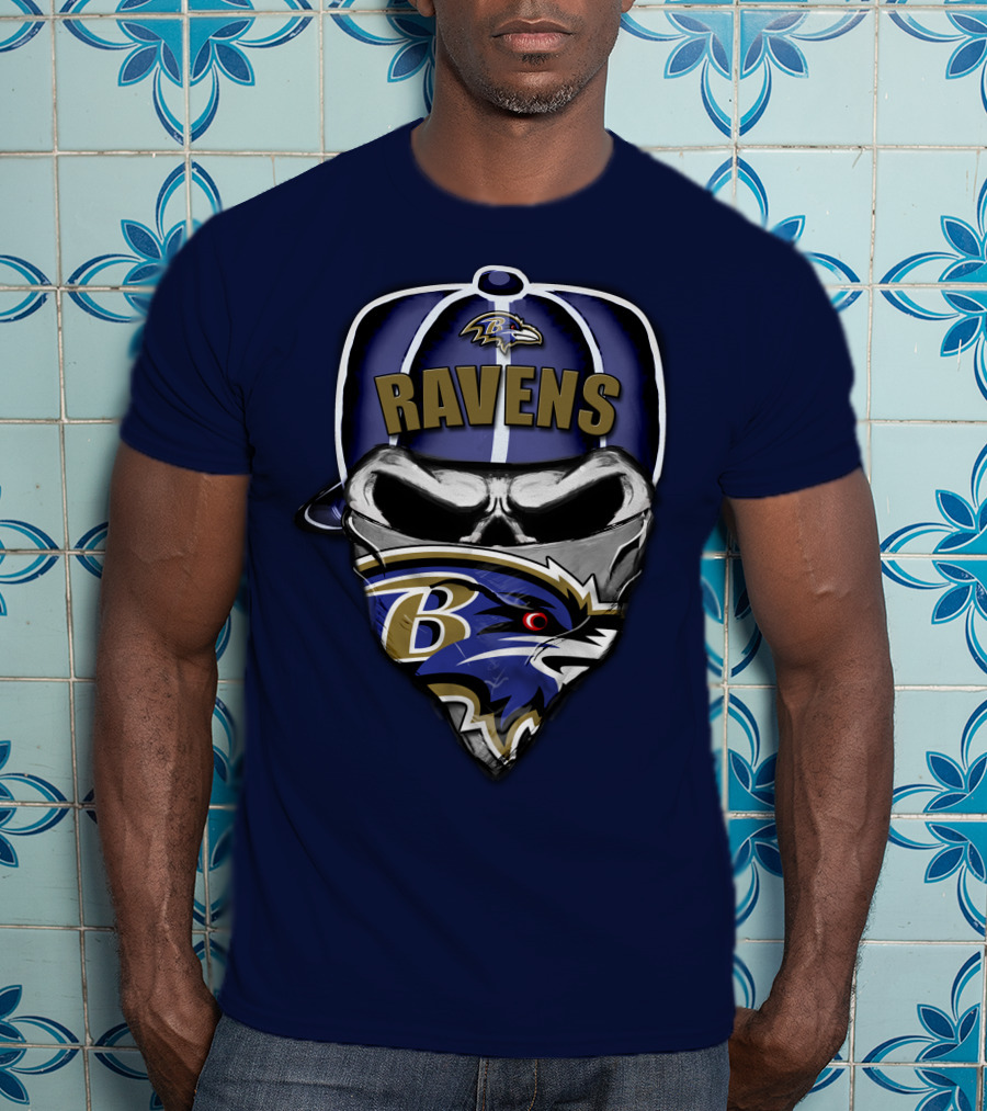 Baltimore Ravens Skull Bandana Hat T-Shirt