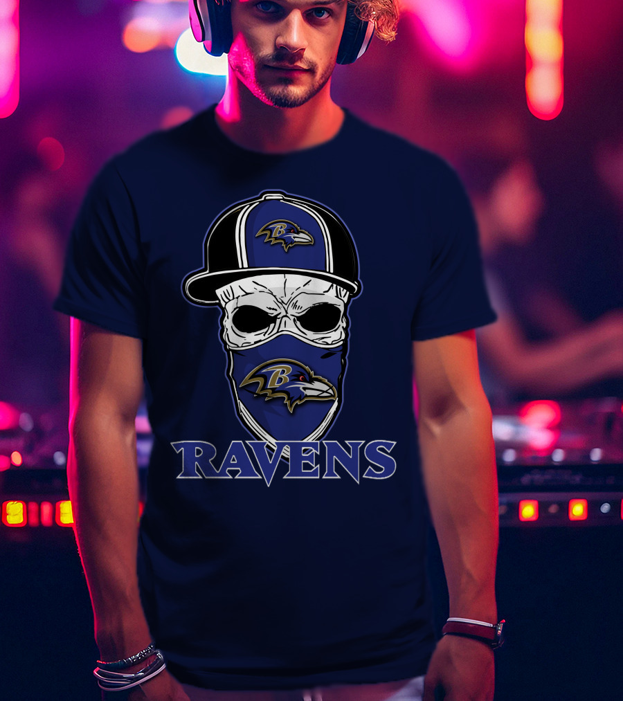 Baltimore Ravens Skull Cap Logo T-Shirt