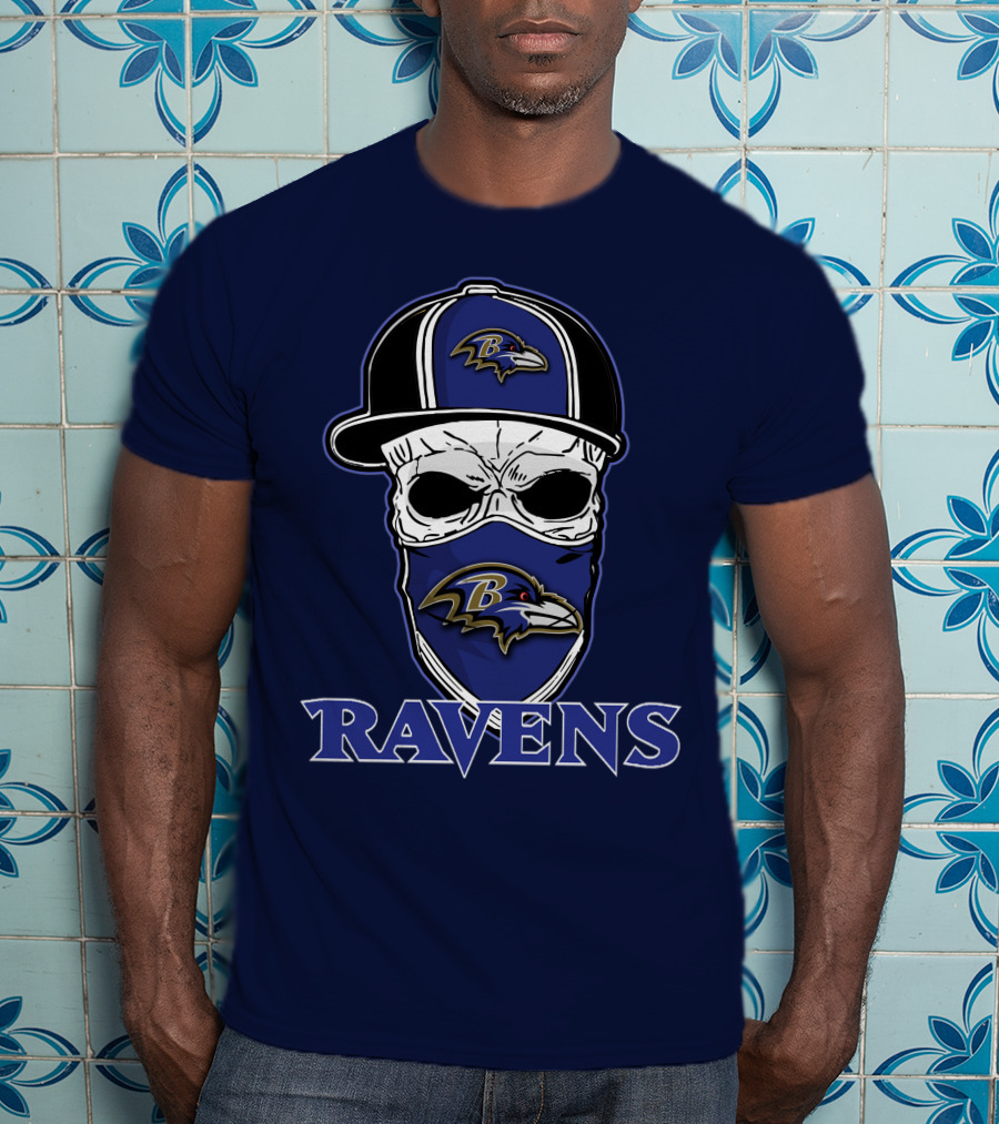 Baltimore Ravens Skull Cap Logo T-Shirt
