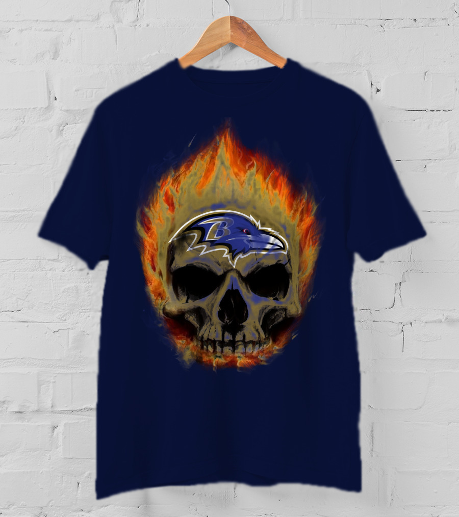 Baltimore Ravens Skull Flaming Logo Fire T-Shirt
