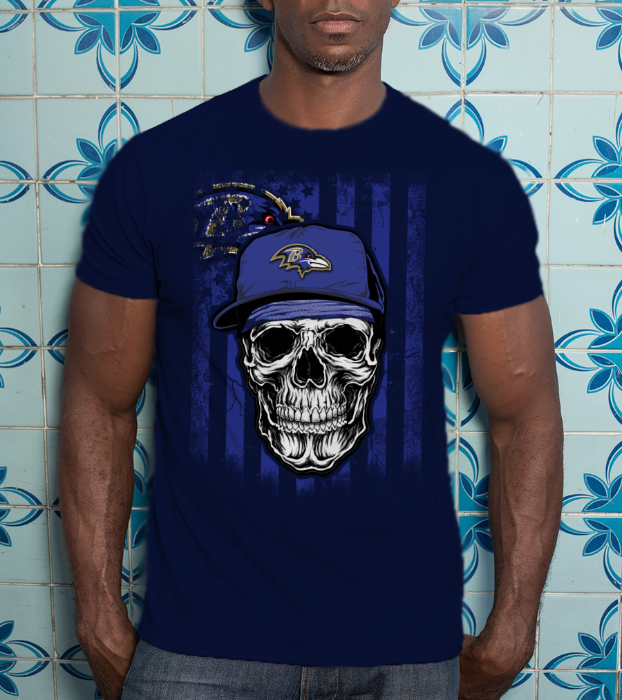 Baltimore Ravens Skull With Cap And Team T-Shirt
