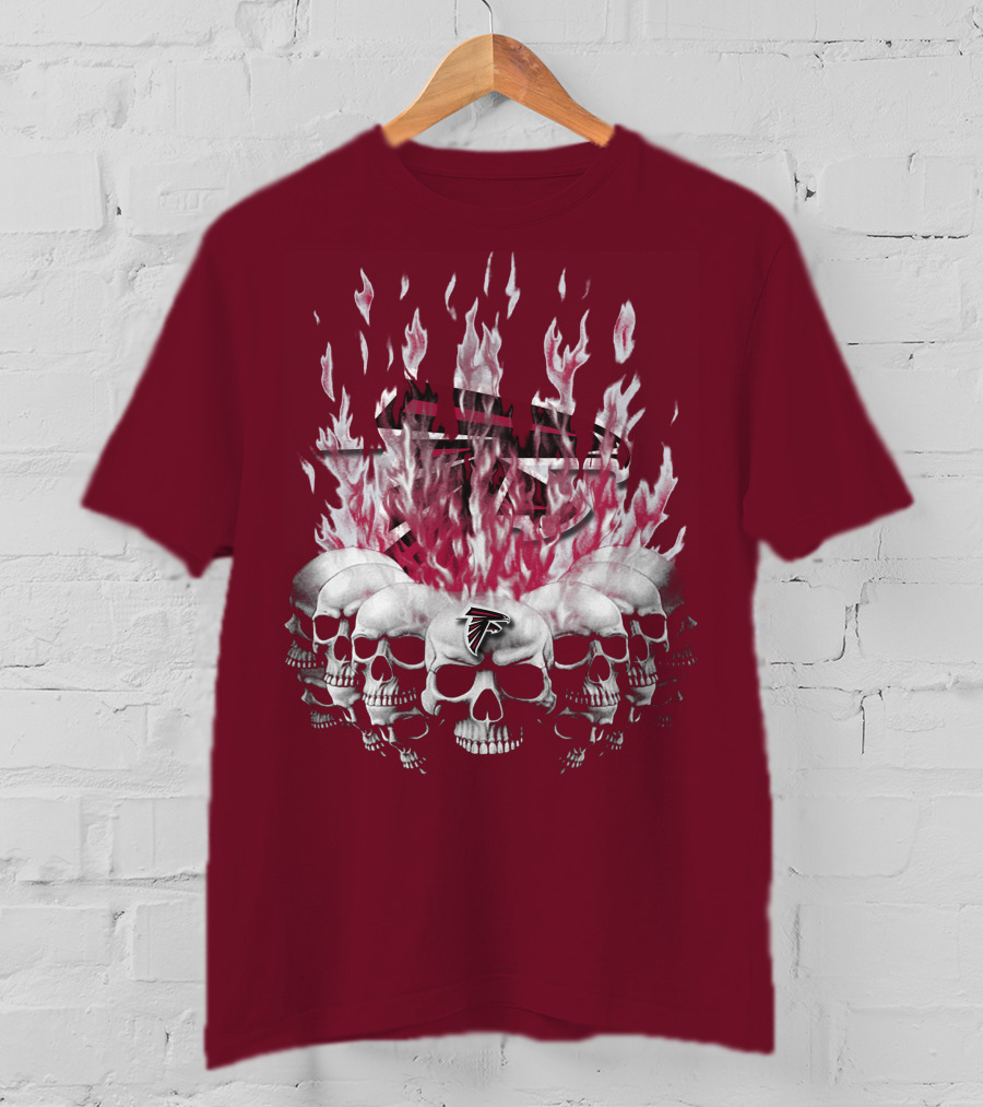 Atlanta Falcons Flaming Skulls Nfl Team Logo T-Shirt