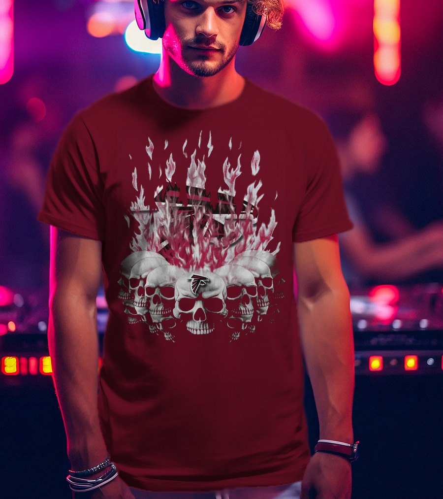 Atlanta Falcons Flaming Skulls Nfl Team Logo T-Shirt