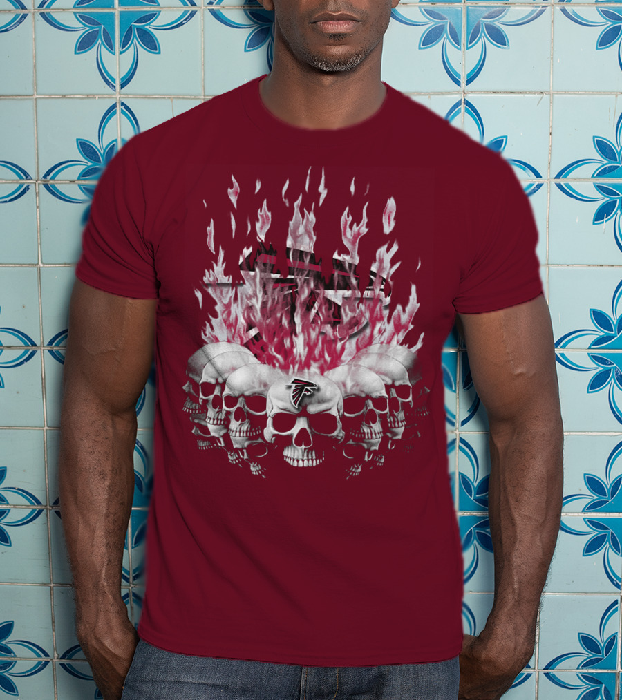 Atlanta Falcons Flaming Skulls Nfl Team Logo T-Shirt