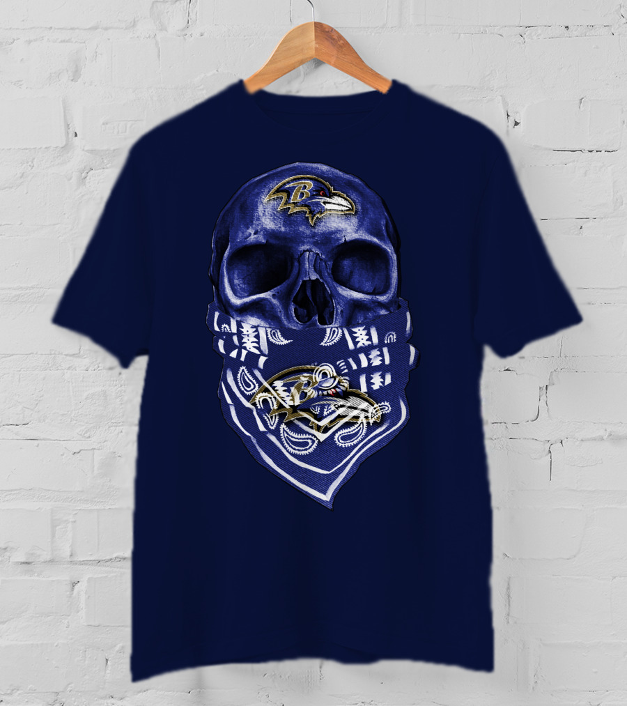Skull Baltimore Ravens Bandana Blue T-Shirt