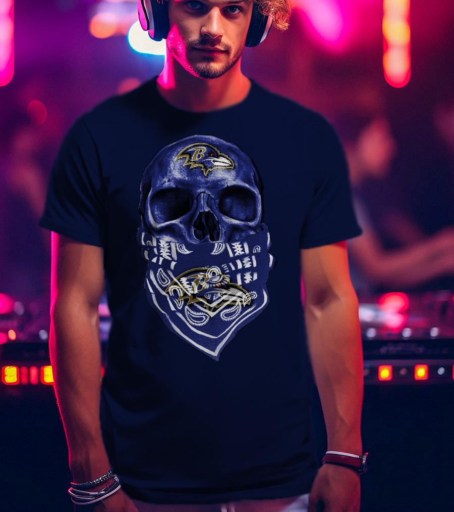 Skull Baltimore Ravens Bandana Blue T-Shirt