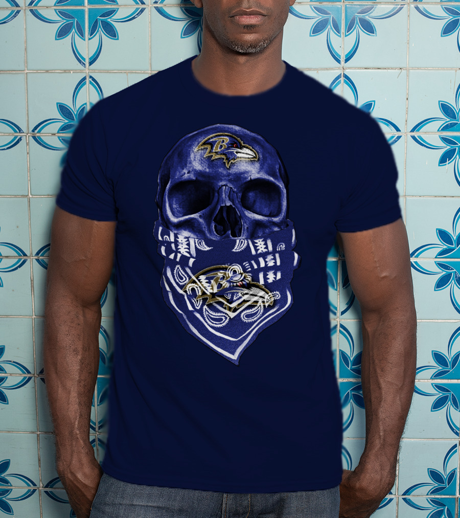 Skull Baltimore Ravens Bandana Blue T-Shirt
