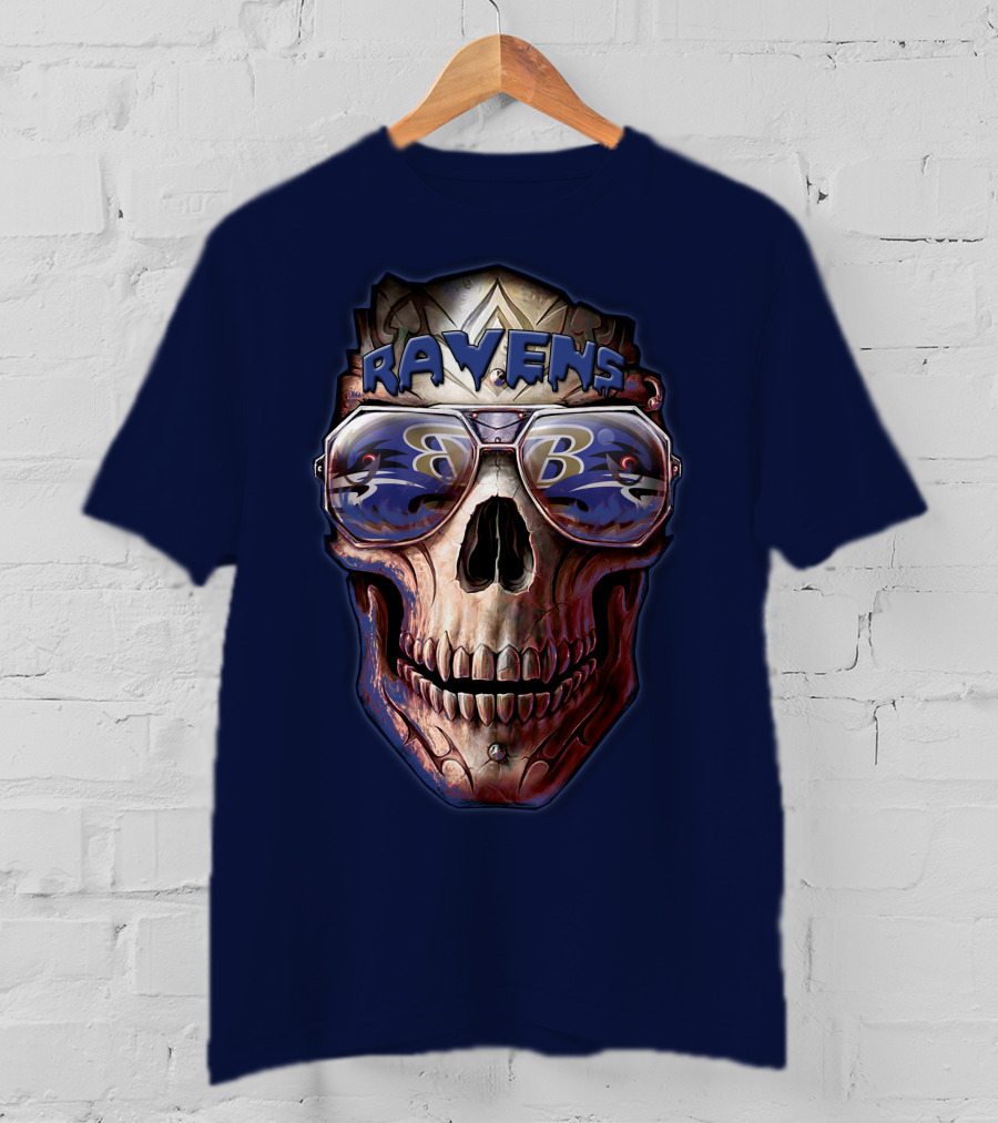 Baltimore Ravens Skull With Sunglasses Featuring Team T-Shirt