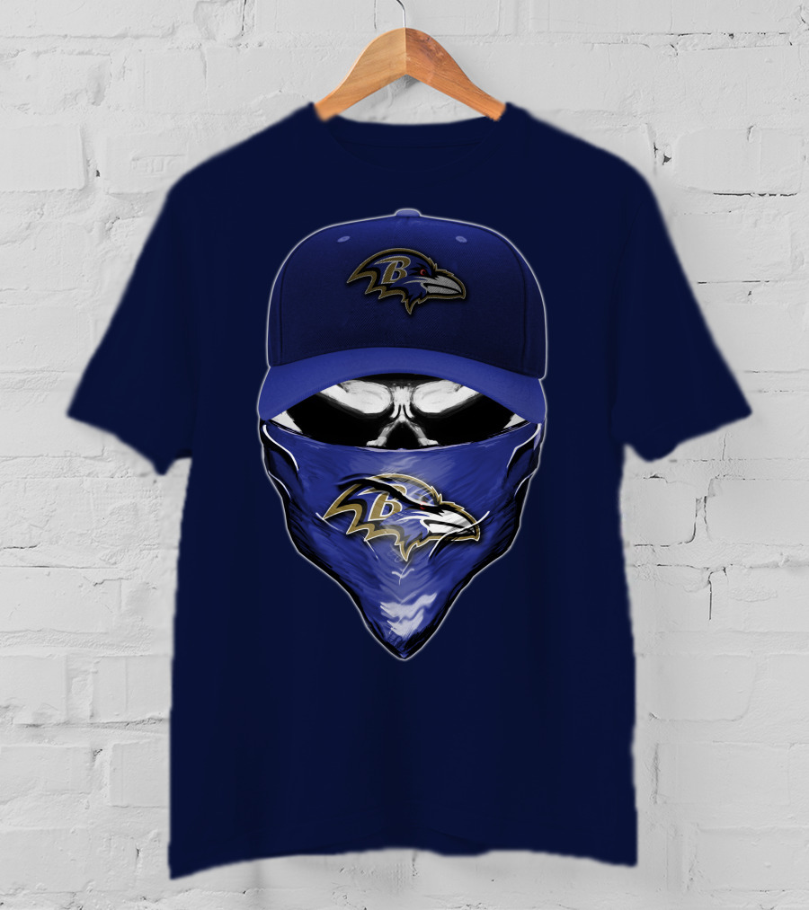 Skull V6 Baltimore Ravens Mask Cap Combo T-Shirt