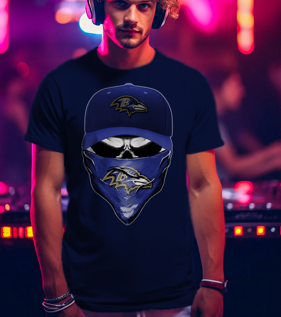 Skull V6 Baltimore Ravens Mask Cap Combo T-Shirt