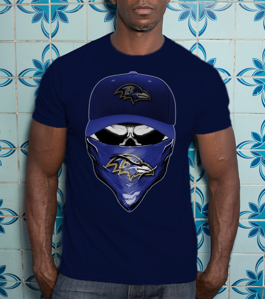 Skull V6 Baltimore Ravens Mask Cap Combo T-Shirt