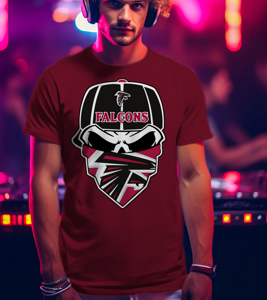 Atlanta Falcons Logo Skull With Hat And Bandana T-Shirt