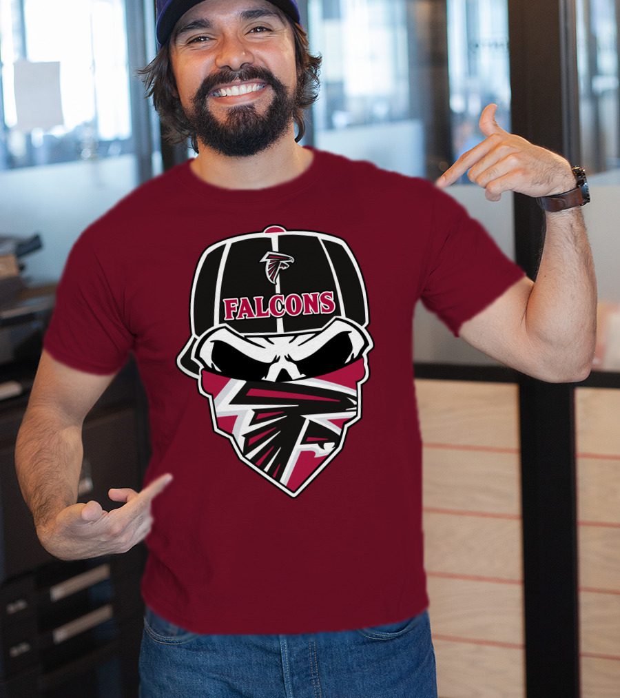 Atlanta Falcons Logo Skull With Hat And Bandana T-Shirt