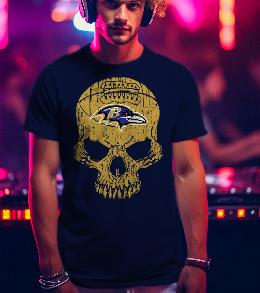 Baltimore Ravens Skull Football T-Shirt