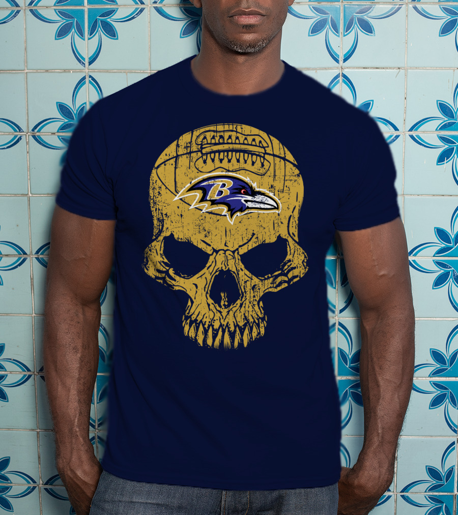Baltimore Ravens Skull Football T-Shirt
