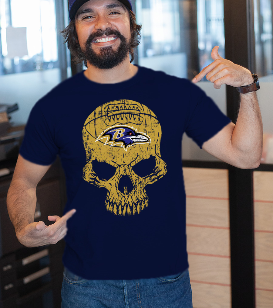 Baltimore Ravens Skull Football T-Shirt