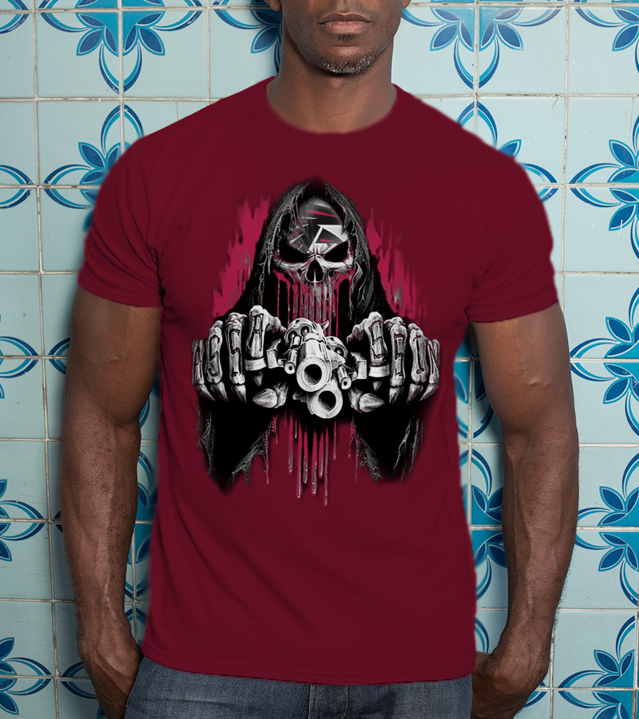Atlanta Falcons Skull With Brass Knuckles And Dual Pistols T-Shirt