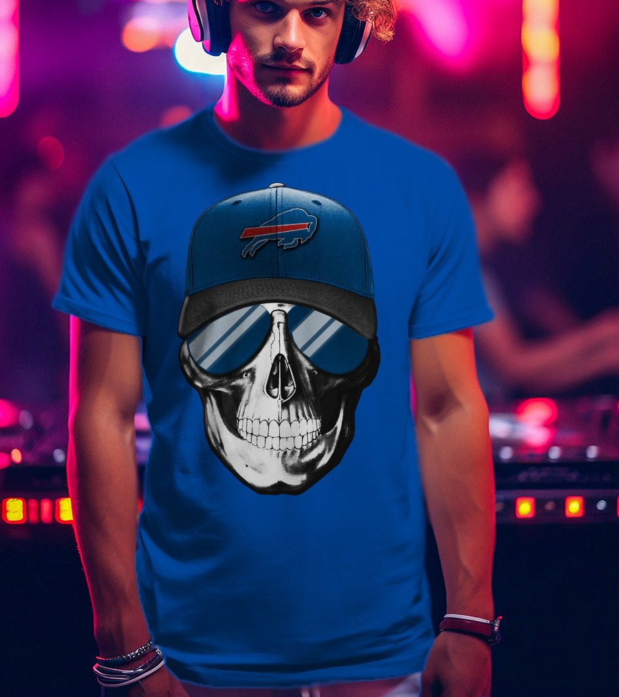Skull Buffalo Bills Cap Mirror Sunglasses T-Shirt