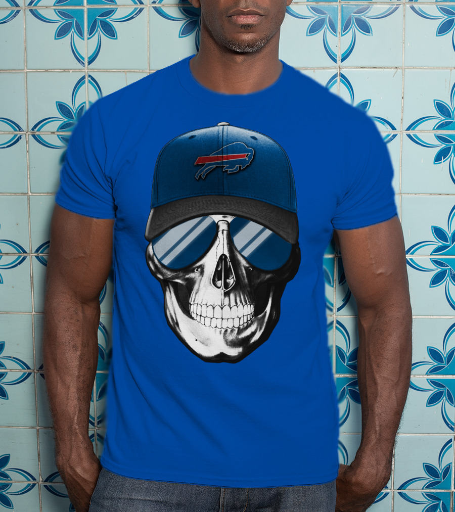 Skull Buffalo Bills Cap Mirror Sunglasses T-Shirt