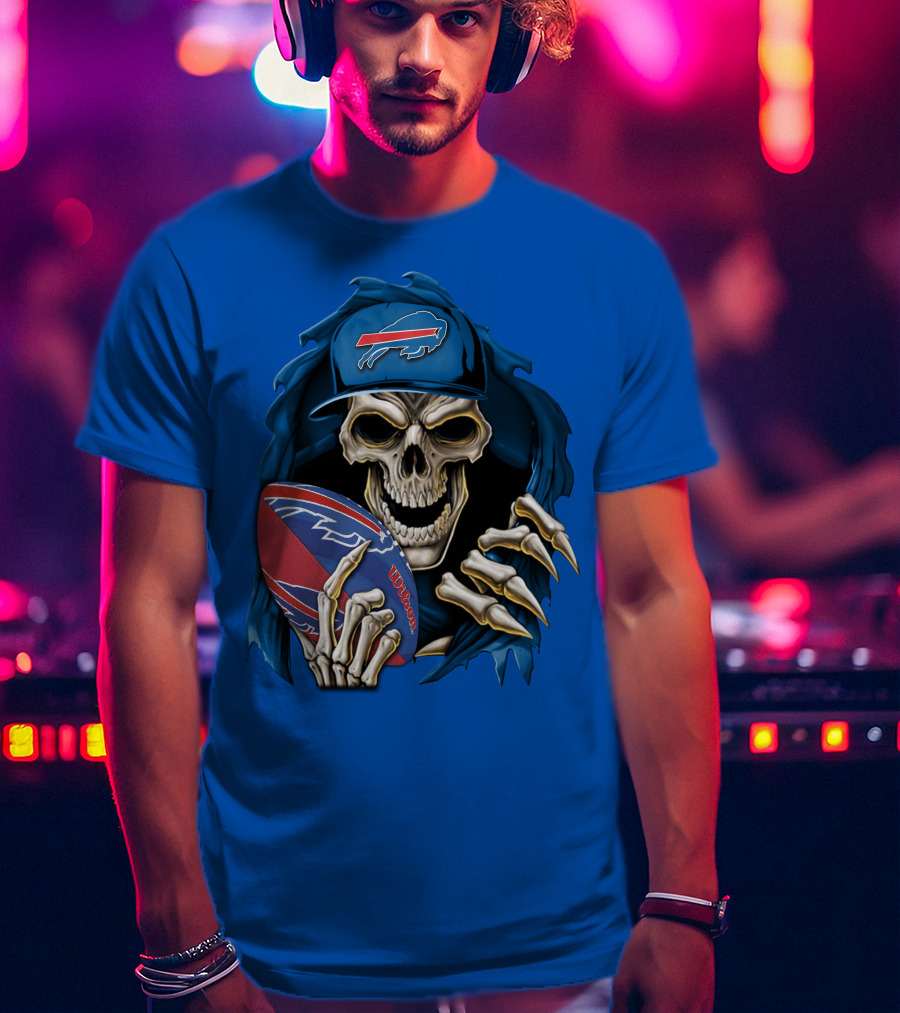 Buffalo Bills Skullbong Skeleton Football T-Shirt