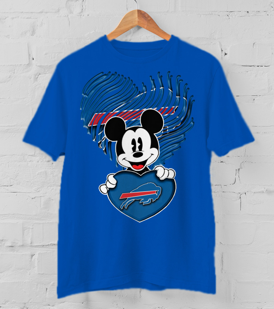 Mick Mouse With Buffalo Bills Heart Logo Fan T-Shirt