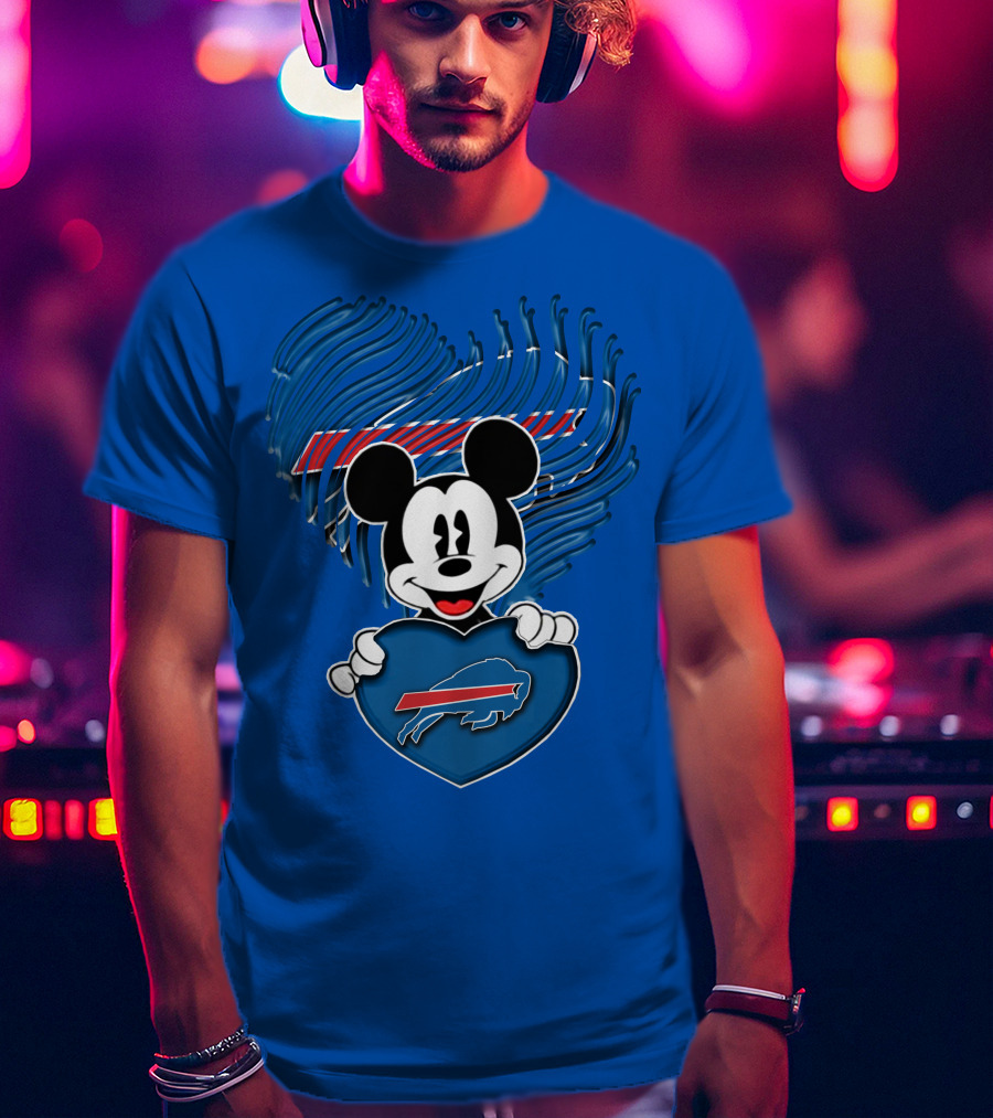Mick Mouse With Buffalo Bills Heart Logo Fan T-Shirt