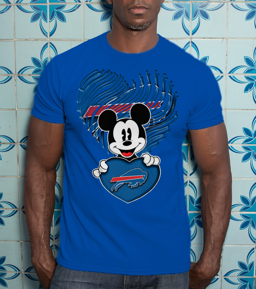Mick Mouse With Buffalo Bills Heart Logo Fan T-Shirt