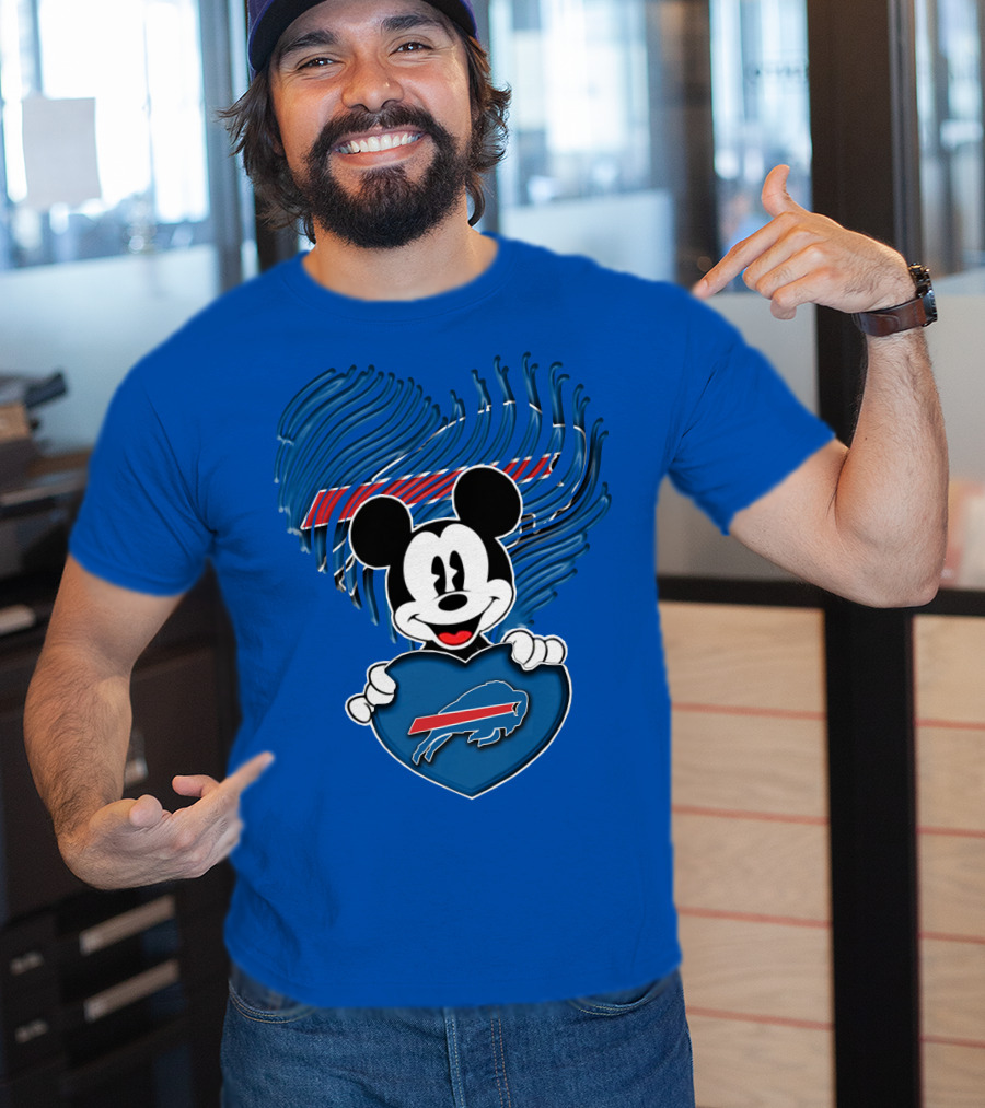 Mick Mouse With Buffalo Bills Heart Logo Fan T-Shirt