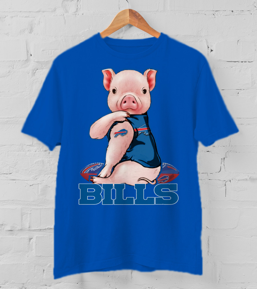 Pig Wearing Buffalo Bills Shirt On Football T-Shirt