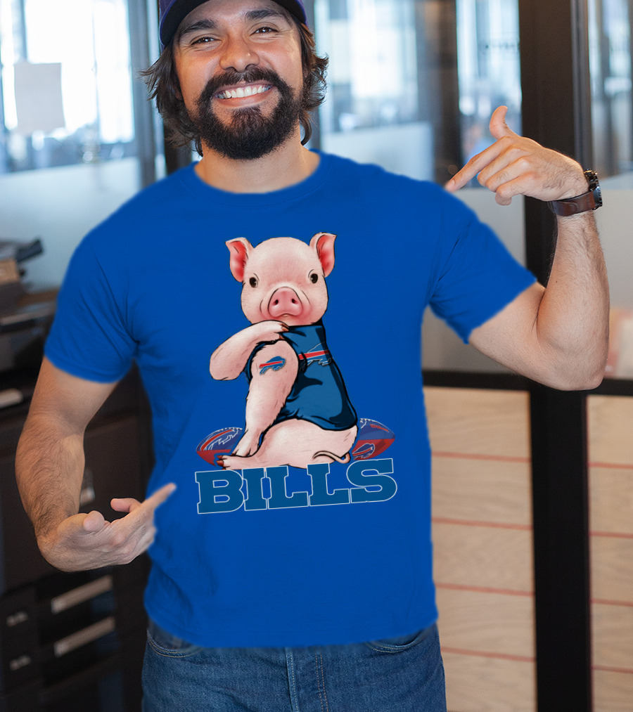 Pig Wearing Buffalo Bills Shirt On Football T-Shirt