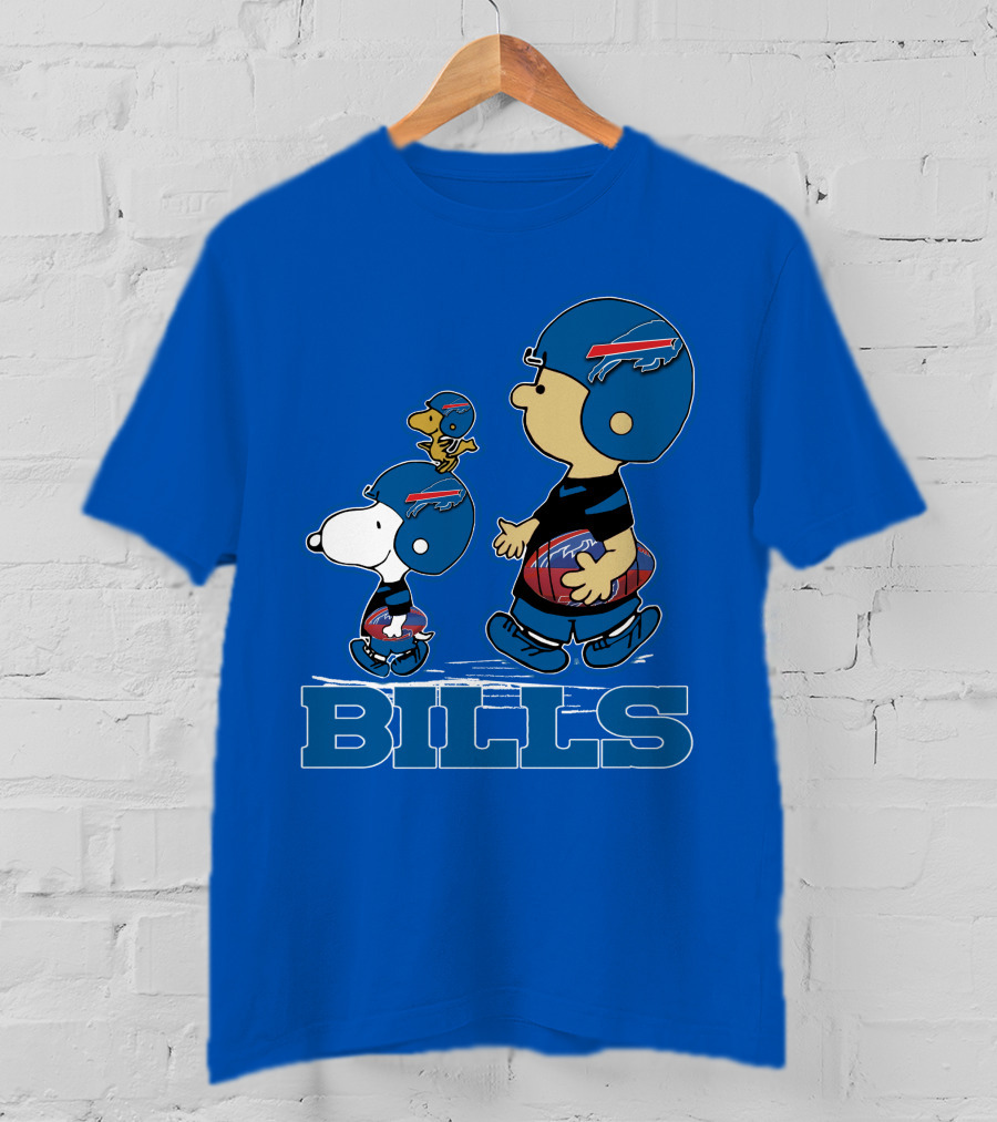 Snpfootball Buffalo Bills Snoopy Woodstock Peanuts Characters With Helmets Football T-Shirt