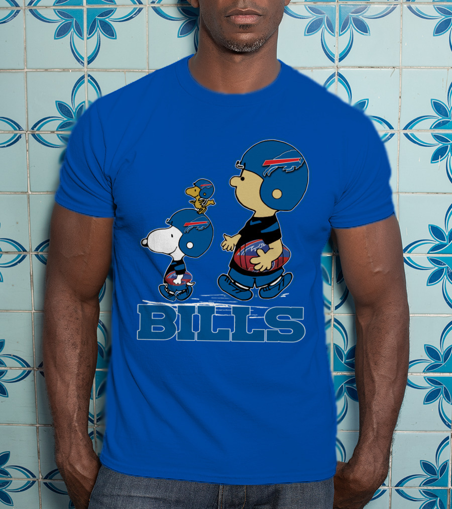 Snpfootball Buffalo Bills Snoopy Woodstock Peanuts Characters With Helmets Football T-Shirt