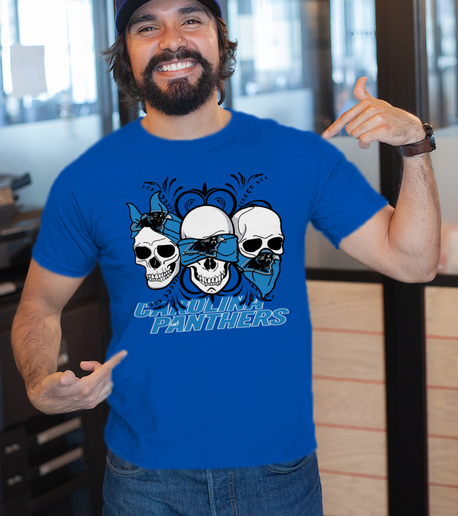 3 Skull CAROLINA PANTHERS Blindfolded Bandana T-Shirt